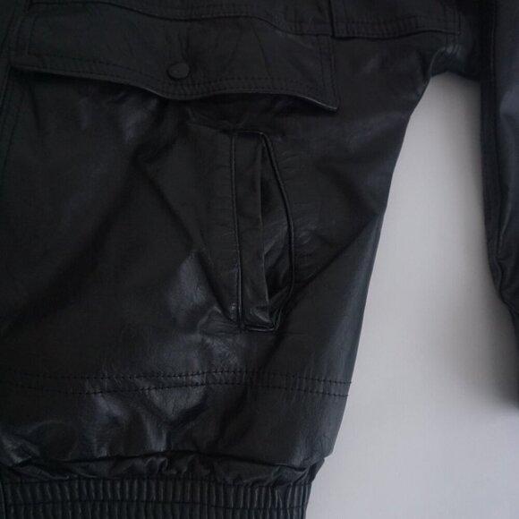 Vintage '80S Sears The Men'S Store Black Zip Up 100% Leather Bomber Jacket L - Picture 6 of 15